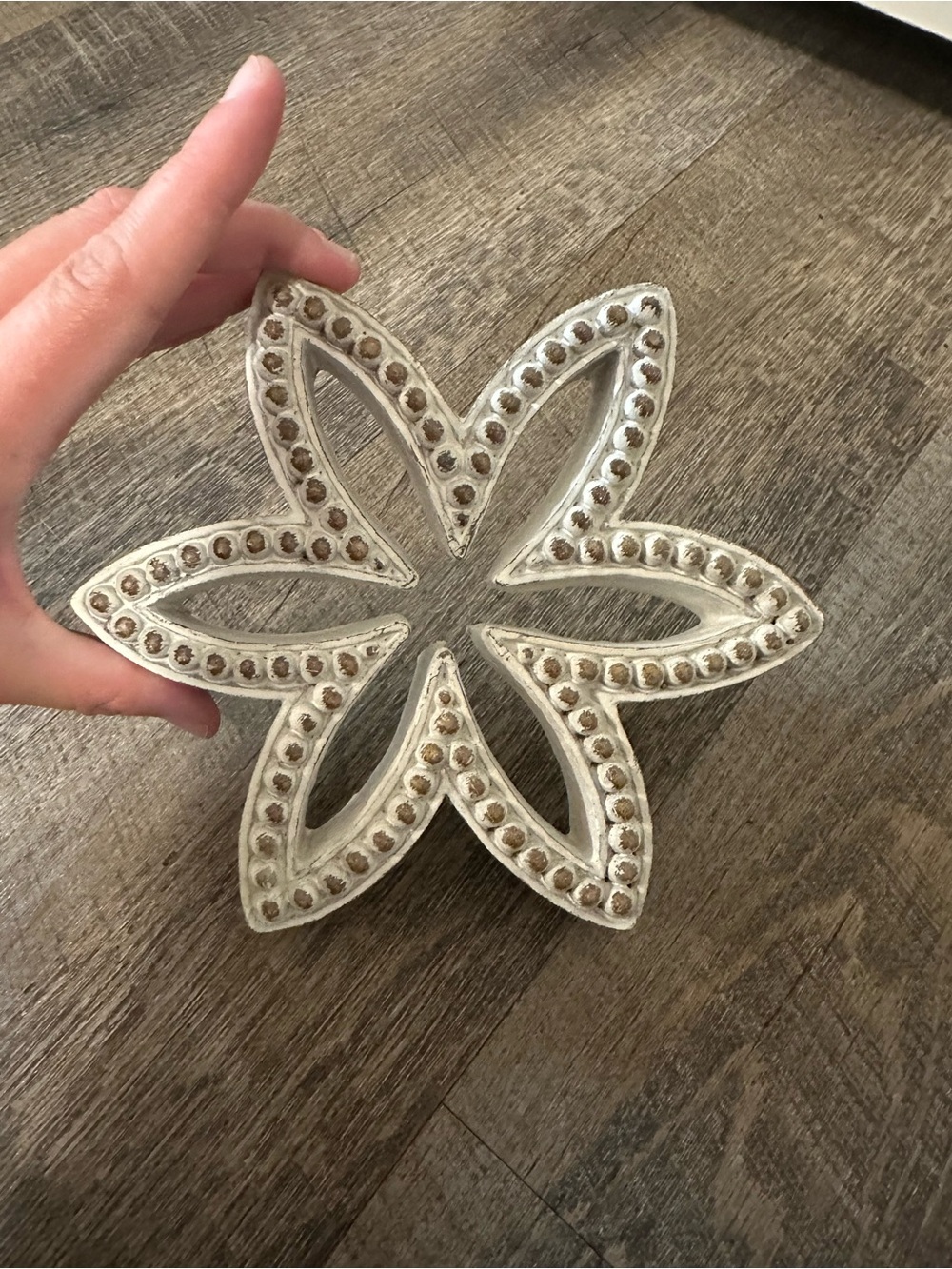Decorative Carved Flower - Whitewashed Wood Look